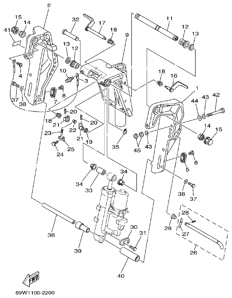 Yamaha FT60B BRACKET 1 parts diagram